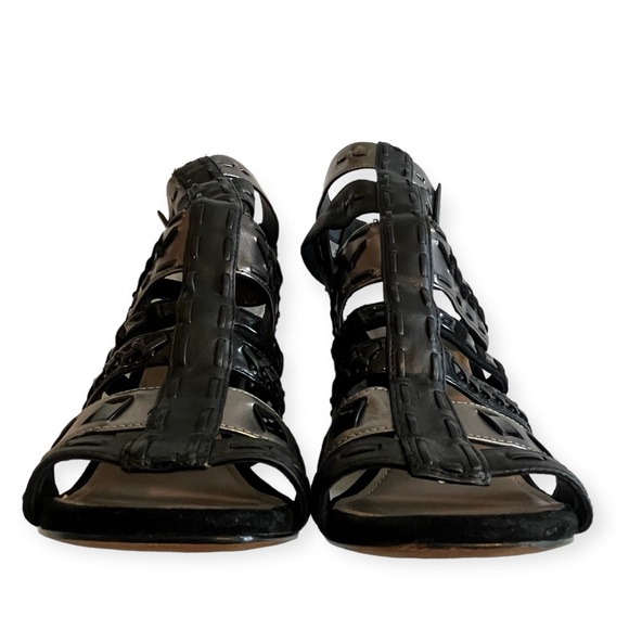 Donald J. Pliner Bindy Black Metallic Strapy Woven Gladiator Heeled Sandals - Picture 10 of 16